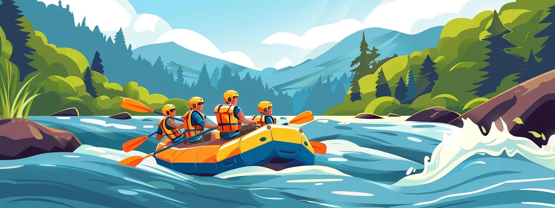 A group of rafters navigating the exciting Middle Ocoee rapids, surrounded by lush landscapes and rushing water.