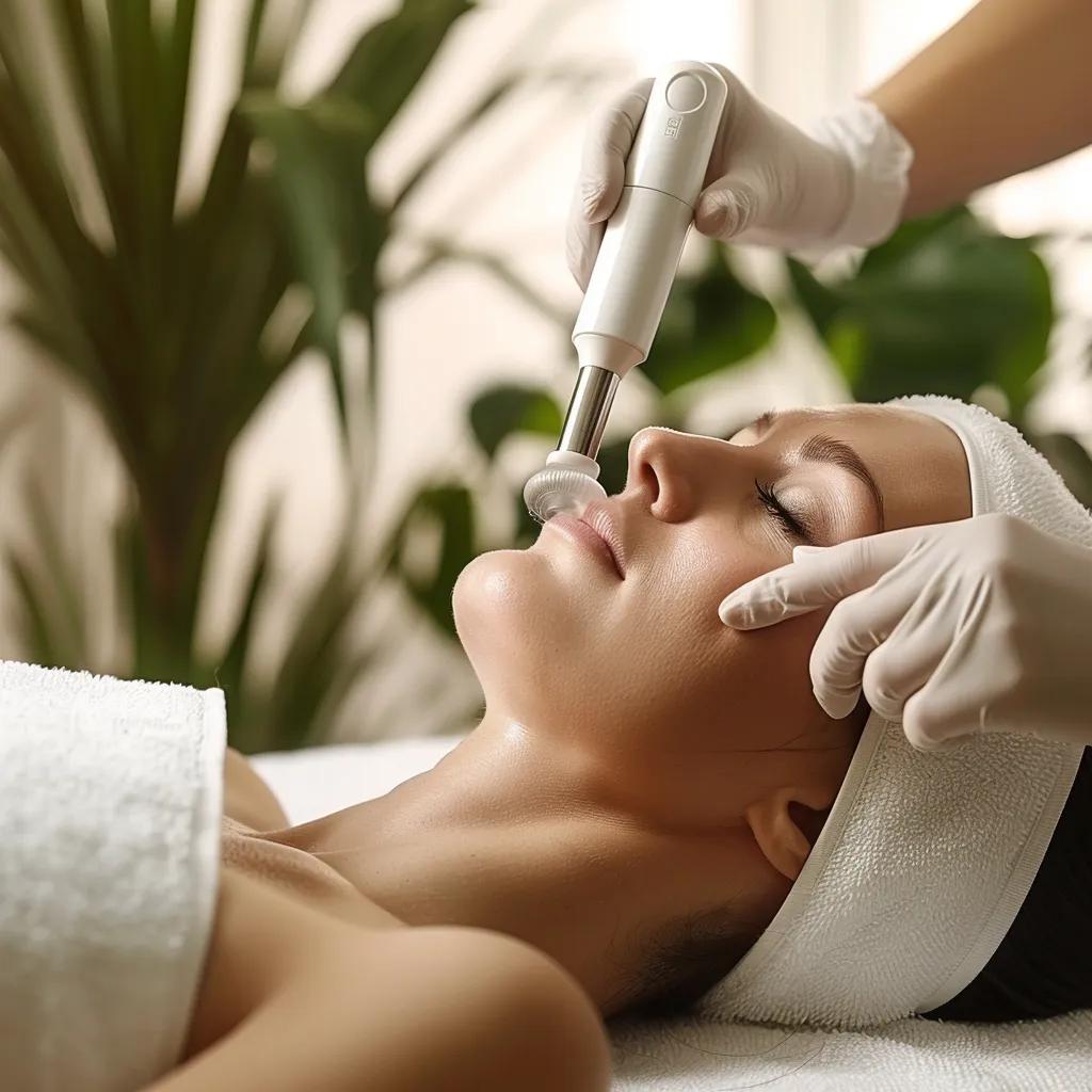 Microdermabrasion treatment in a spa setting with a client receiving facial care