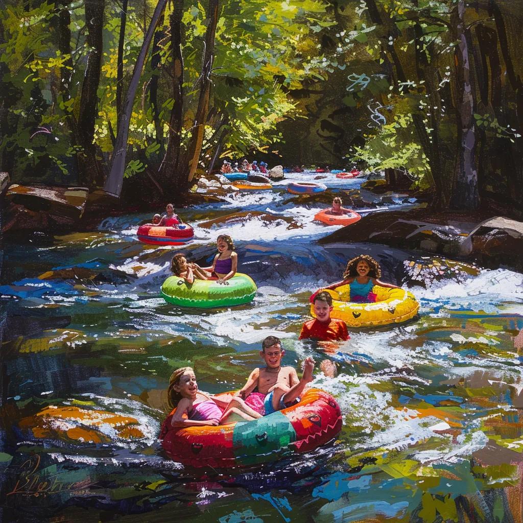 Families tubing on the Toccoa River, enjoying a safe and fun outdoor experience Families tubing on the Toccoa River, enjoying a safe and fun outdoor experience