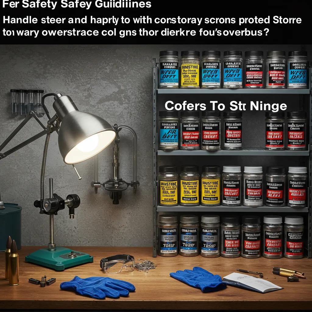 Demonstration of safe handling and storage practices for reloading powder within an organized workspace