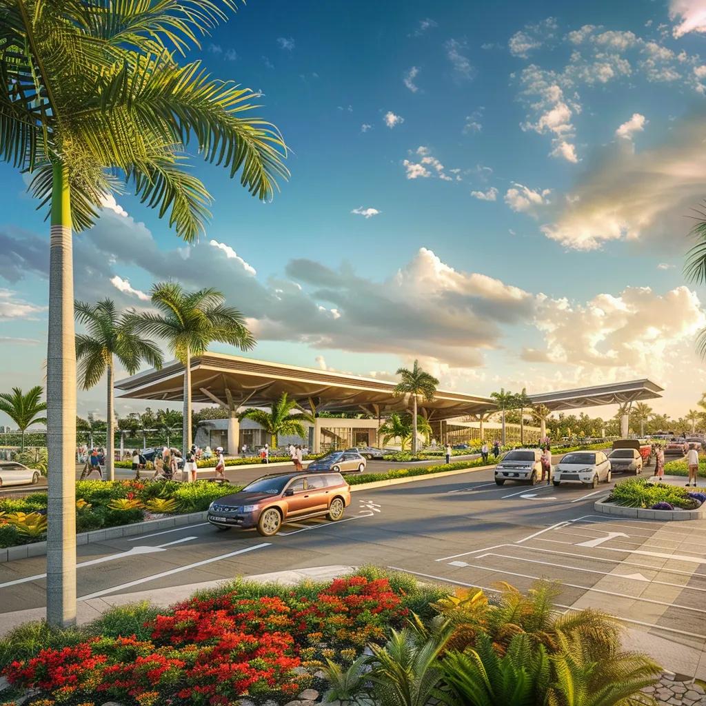 Punta Cana International Airport with various transfer options and travelers arriving