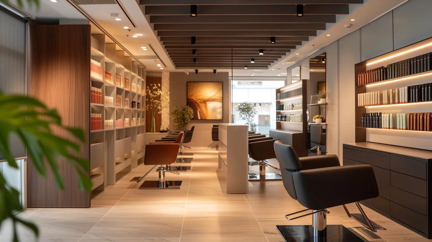 a stylish salon interior showcases a selection of diverse weft extensions displayed on elegant stands, with a chic hair consultant demonstrating the differences in density and texture under soft, focused lighting. a stylish salon interior showcases a selection of diverse weft extensions displayed on elegant stands, with a chic hair consultant demonstrating the differences in density and texture under soft, focused lighting.