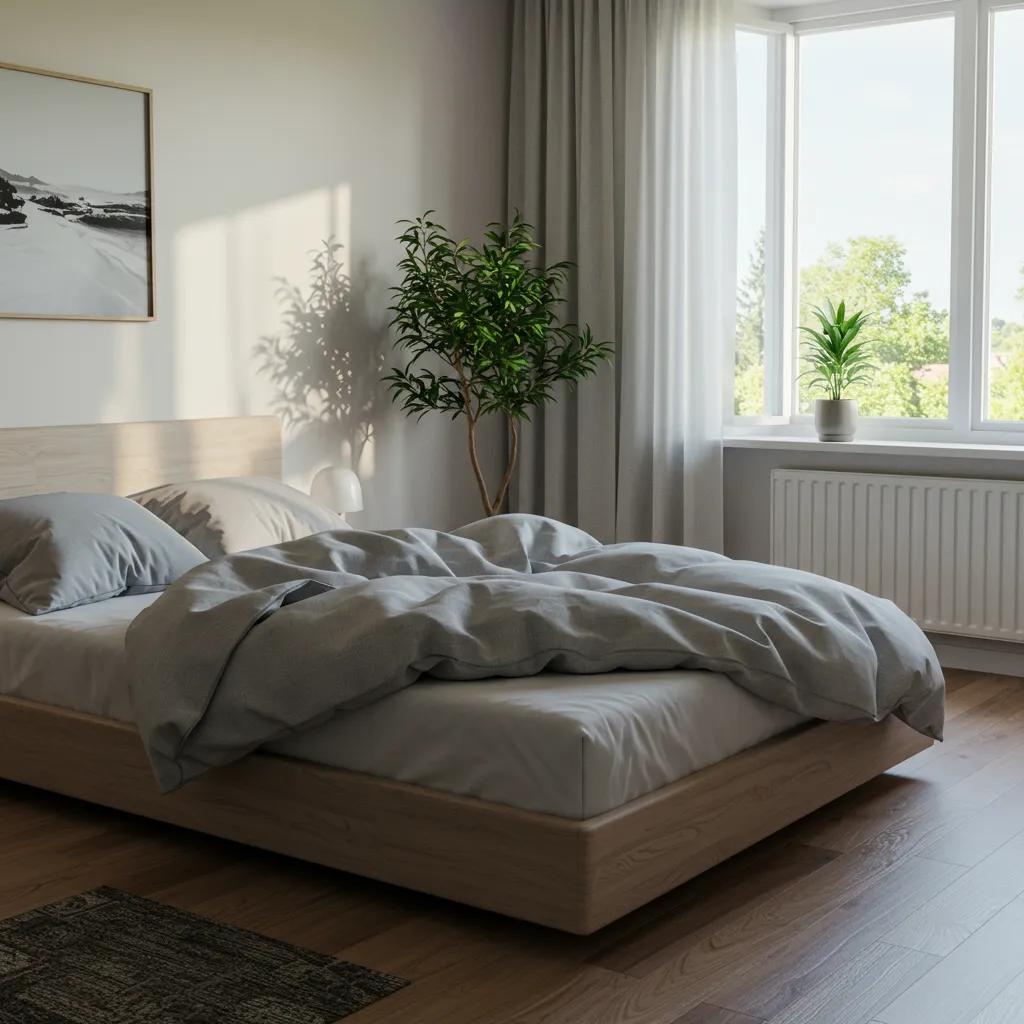 Serene bedroom with fresh linens and open window, illustrating the health benefits of a clean home