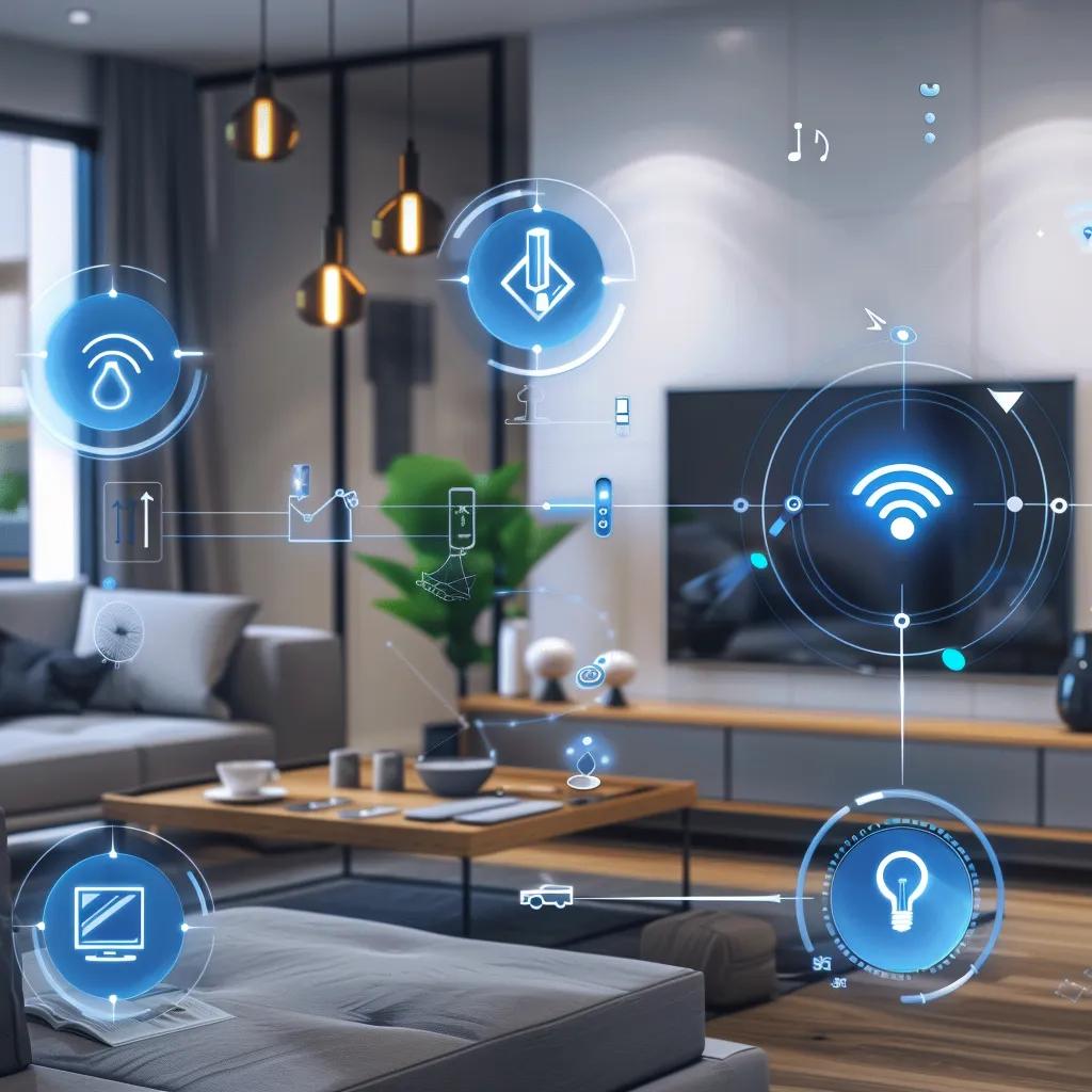 Smart home setup featuring integrated water leak detection system with various connected devices