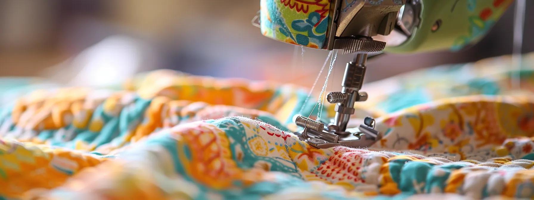 close up of sewing machine's needle sewing fabric, photo, realsitic, candid