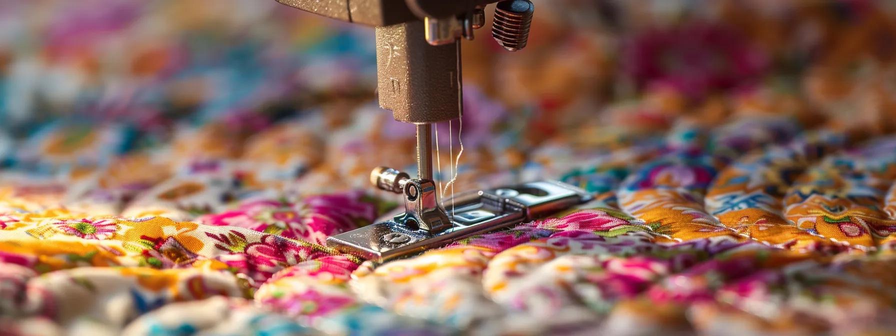close up of sewing machine's needle sewing fabric, photo, realsitic, candid