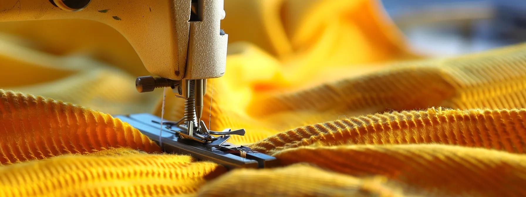 close up of sewing machine's needle sewing fabric, photo, realsitic, candid