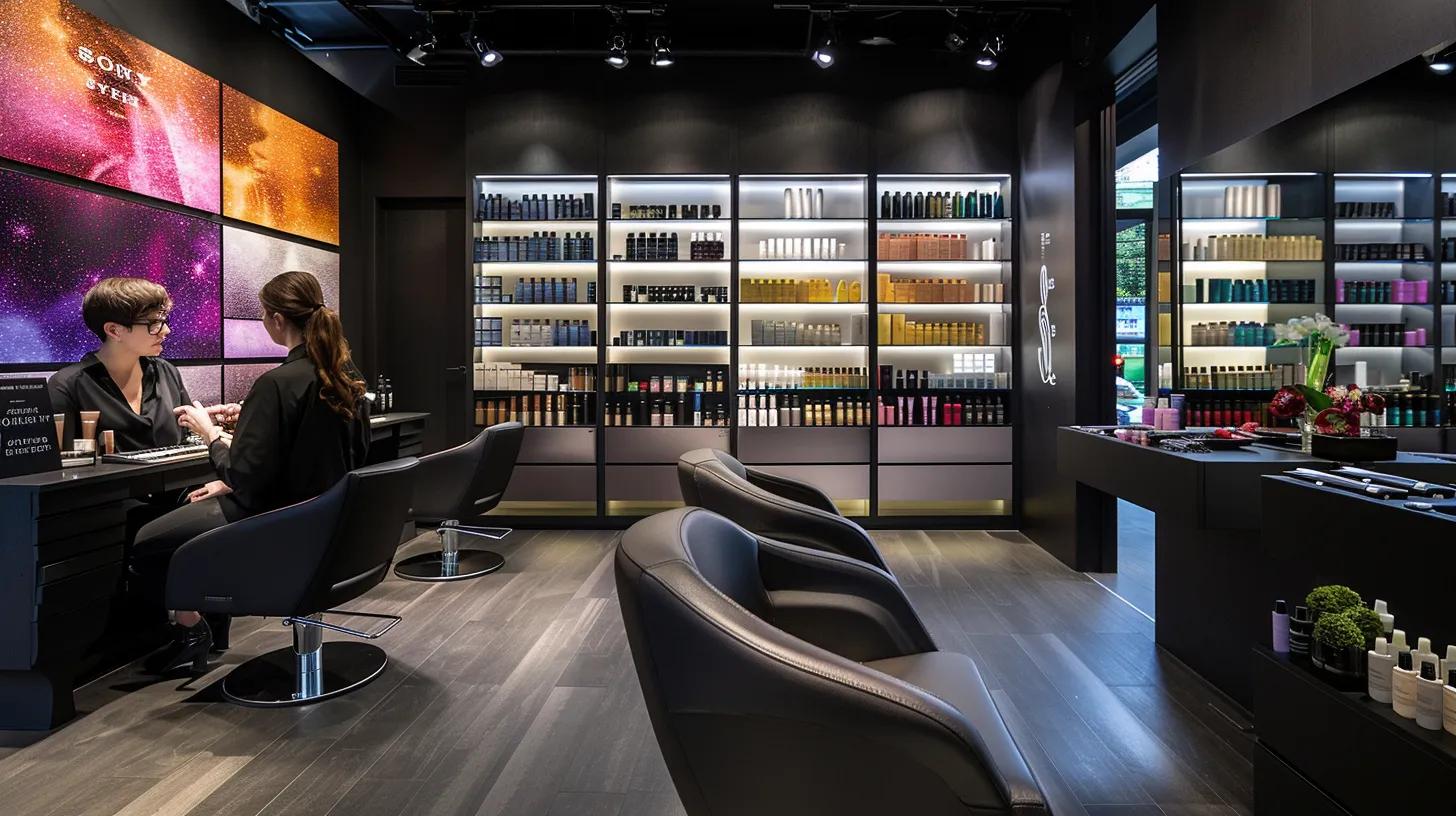 a sleek, modern salon interior showcases a stylist attentively discussing hand-sewn weft extensions with a client, surrounded by luxurious hair products and vibrant color displays, emphasizing the importance of professional application and care. a sleek, modern salon interior showcases a stylist attentively discussing hand-sewn weft extensions with a client, surrounded by luxurious hair products and vibrant color displays, emphasizing the importance of professional application and care.