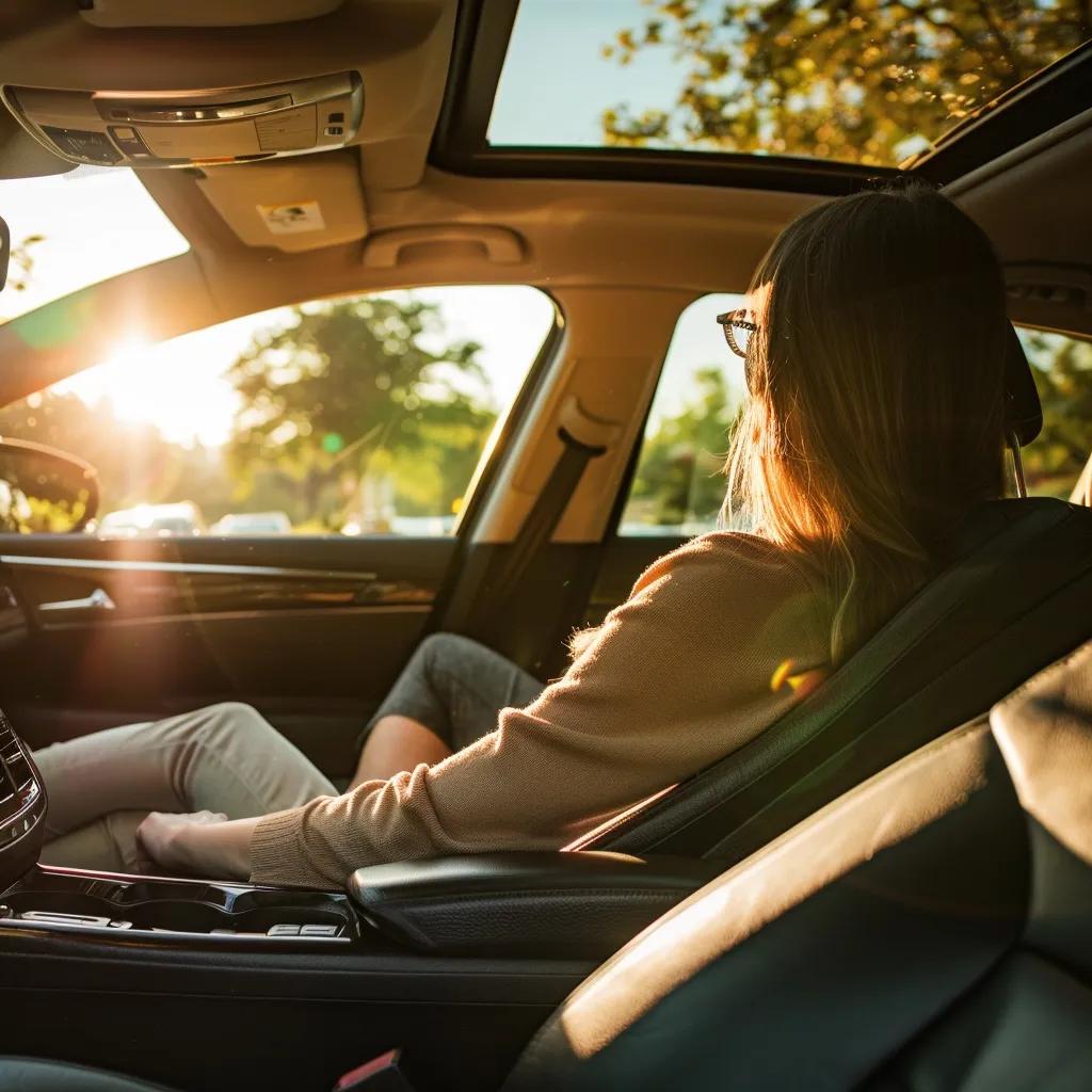 Interior view of a car with tinted windows, highlighting UV protection and comfort for passengers Interior view of a car with tinted windows, highlighting UV protection and comfort for passengers