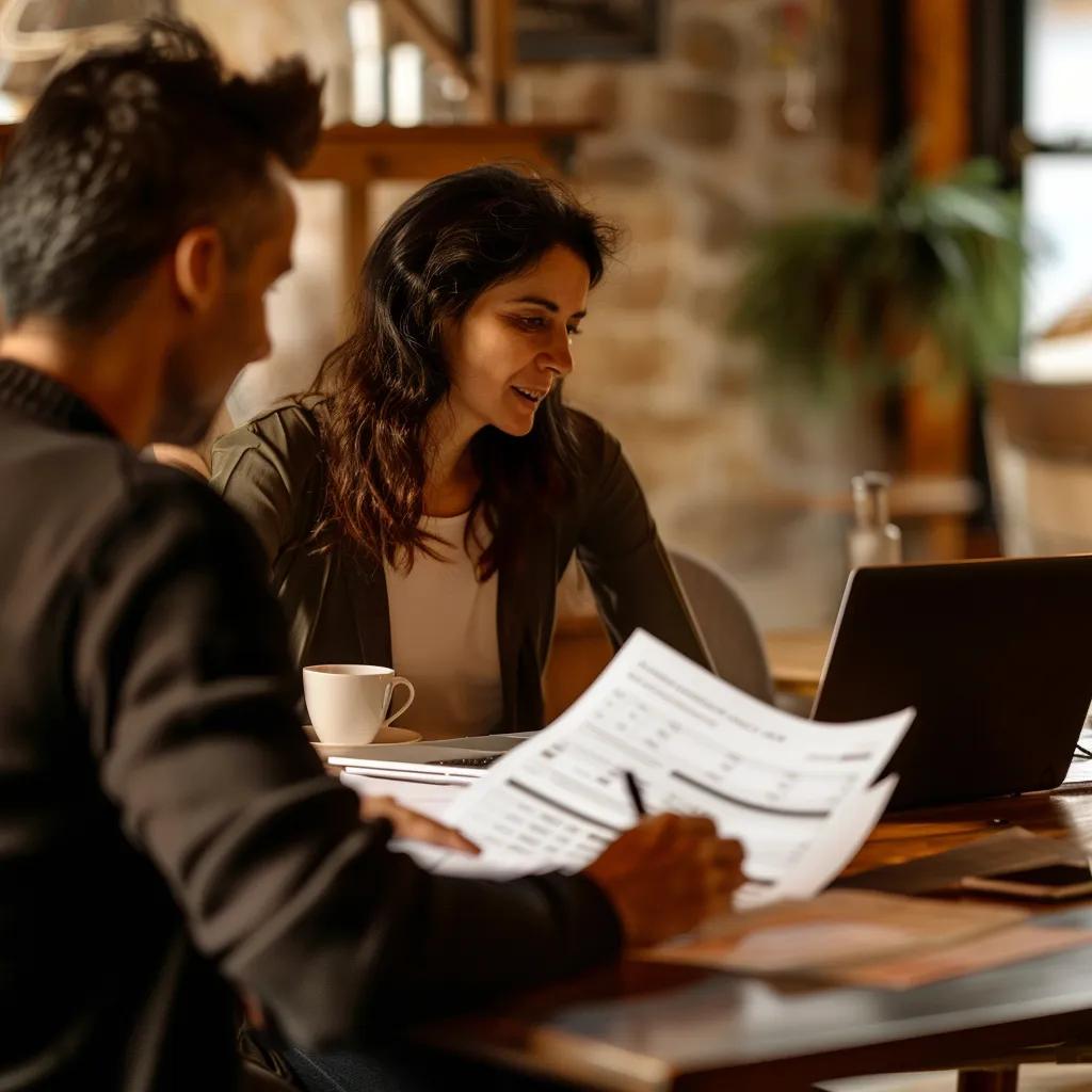 Small business owner collaborating with a local bookkeeper in a cozy office environment