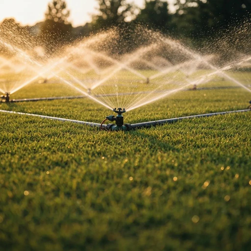 Smart irrigation system efficiently watering a lush commercial lawn