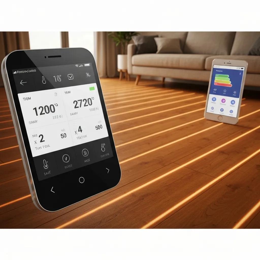 Smart thermostat interface with energy usage statistics in a heated flooring setting