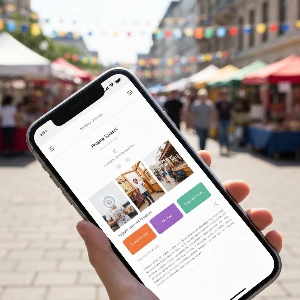 Smartphone displaying a mobile-friendly website interface in an outdoor market setting, illustrating the benefits of mobile-first design for enhanced user experience and engagement.