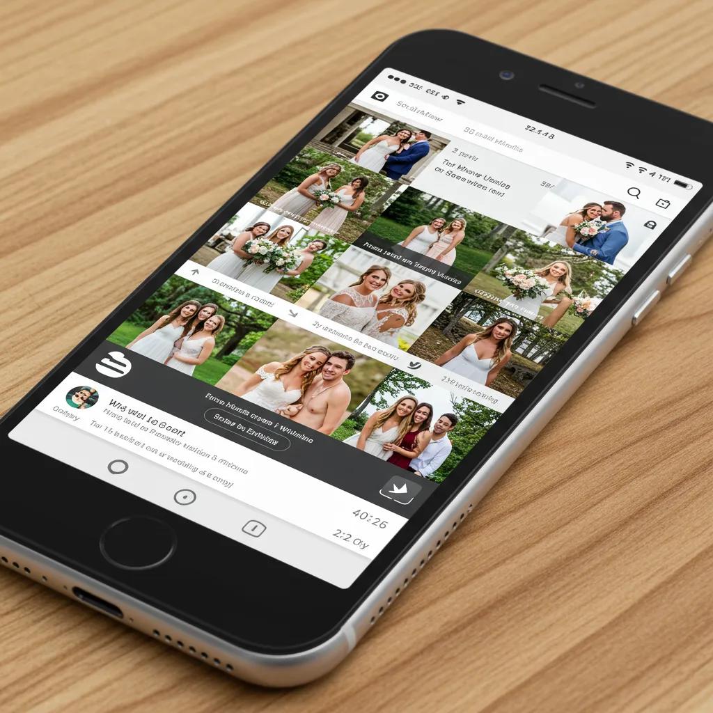 A smartphone showcasing an engaging social media feed for a wedding venue A smartphone showcasing an engaging social media feed for a wedding venue
