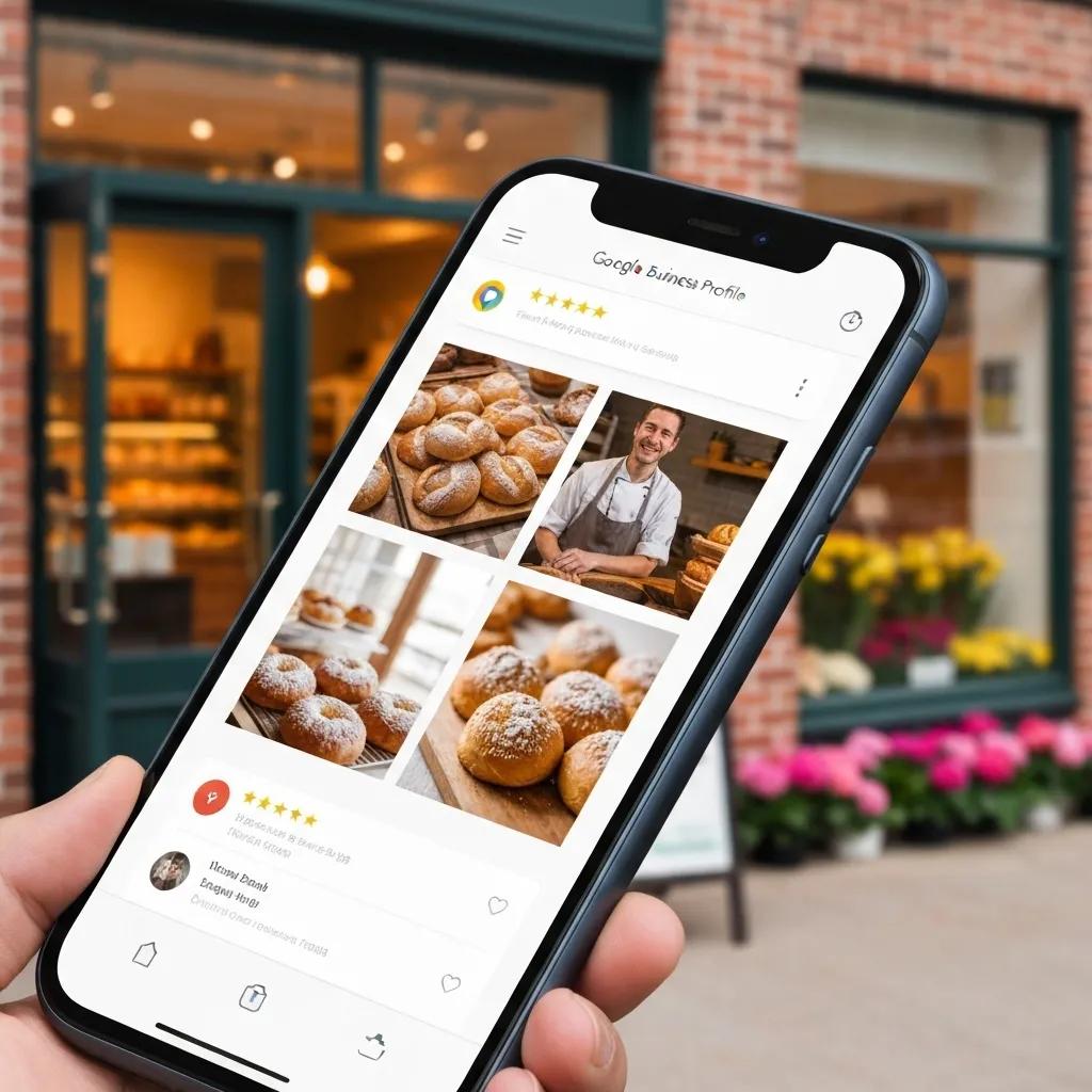 Smartphone showing Google Business Profile of a local business