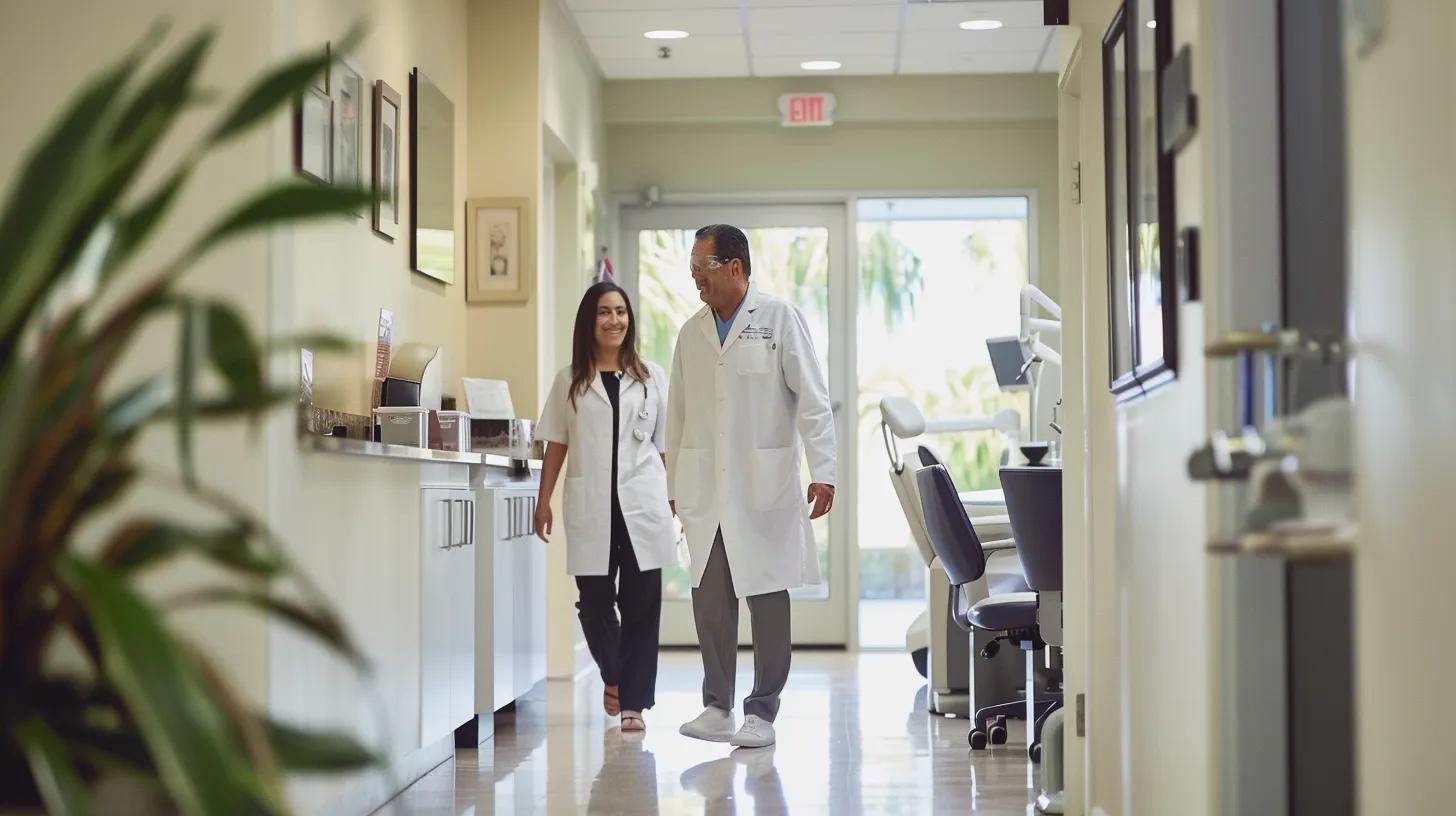 patient walking out of a dental office smiling