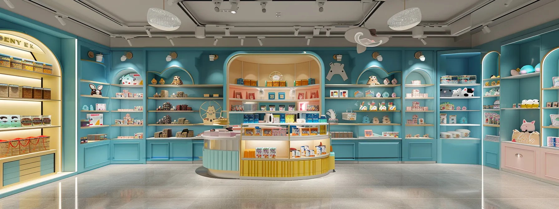 small pet boutique store, bright, vibrant