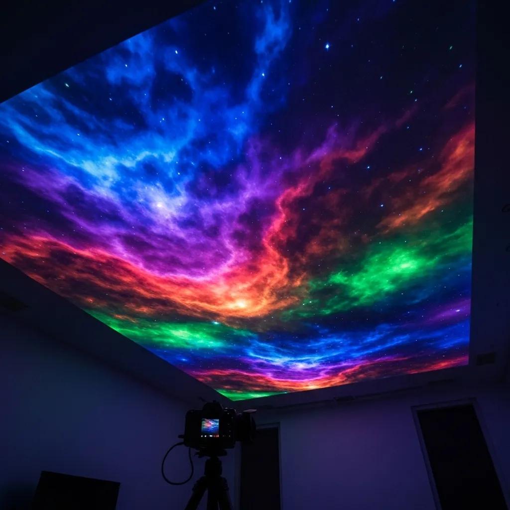 Mesmerising nebula projections creating a captivating atmosphere on a ceiling