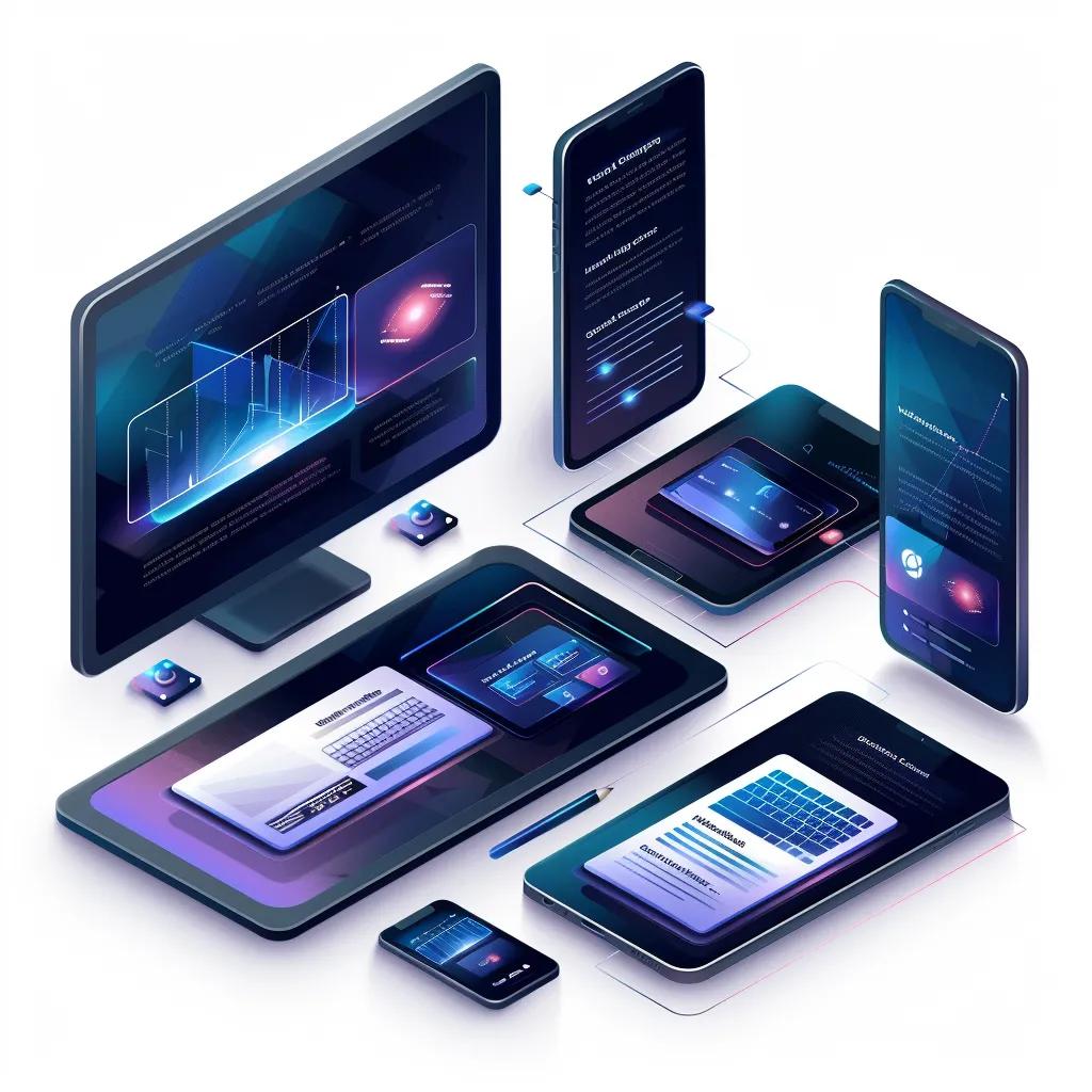 Devices showcasing a responsive website layout in a tech-inspired environment Devices showcasing a responsive website layout in a tech-inspired environment