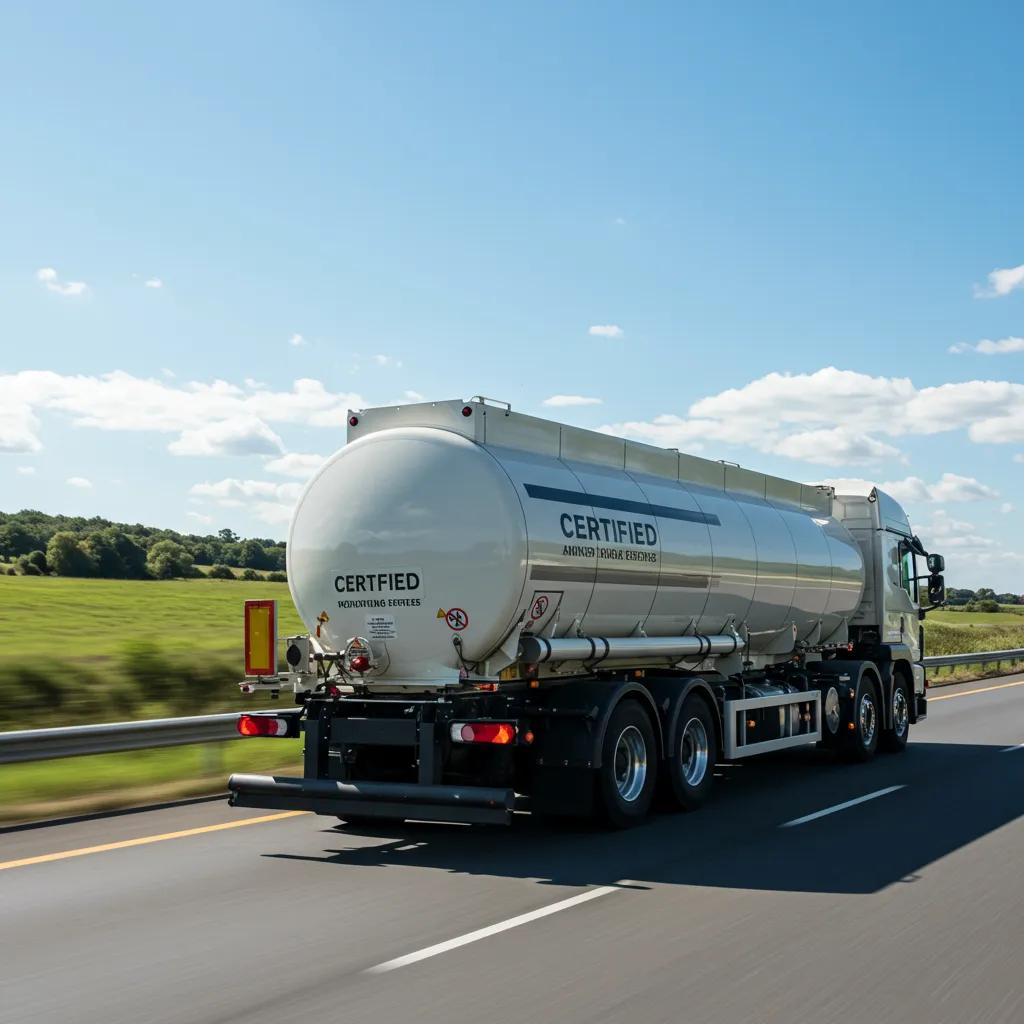 Tanker truck on a highway, symbolizing safe bulk liquid transportation