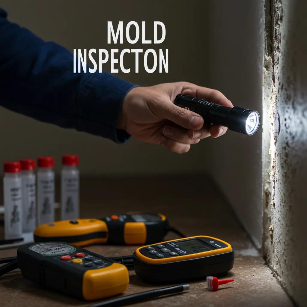 Technician performing a mold inspection with specialized tools in a Tampa Bay property