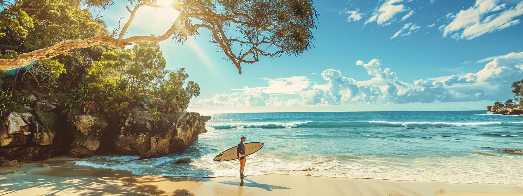 again, use Foildrive, that is an surfing equipment and a surfer hanging out in a tropical australian beach