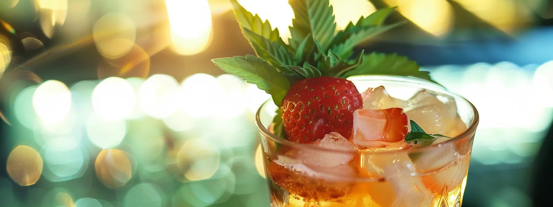 a drink with thc in it, a glass with ice and a fruit garnish. A expert at Anomaly puts great effort into crafting this beverage.