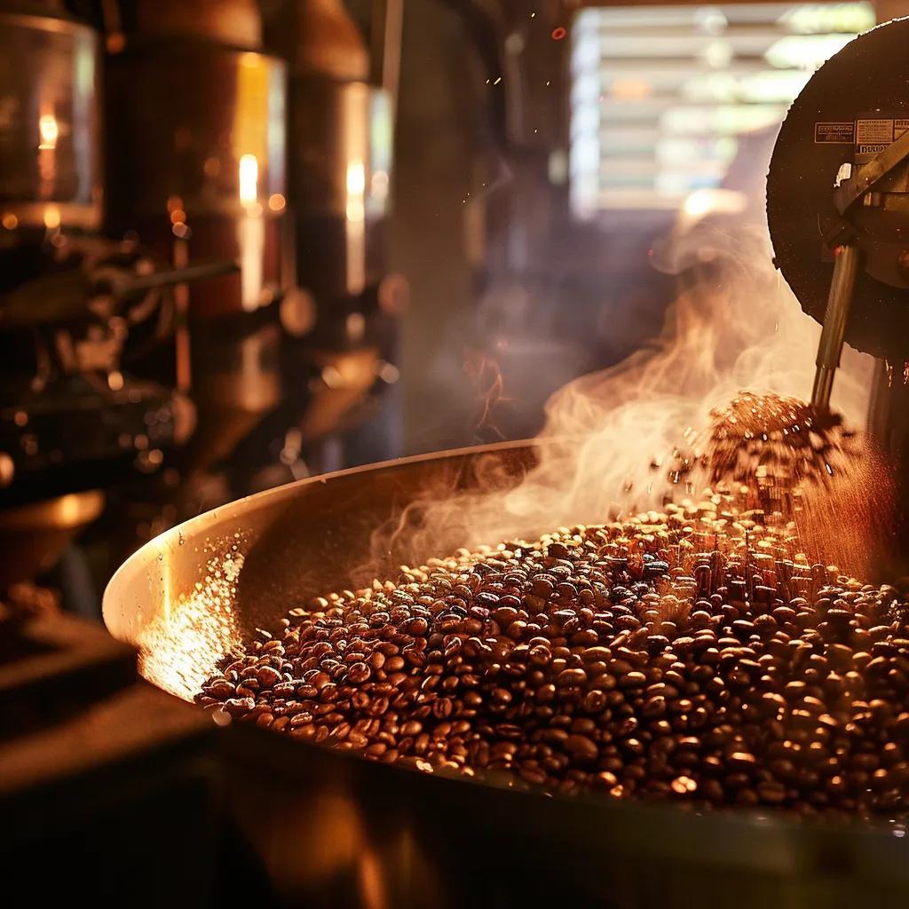 Coffee beans in a roasting machine, illustrating the dynamic process of roasting and its impact on freshness