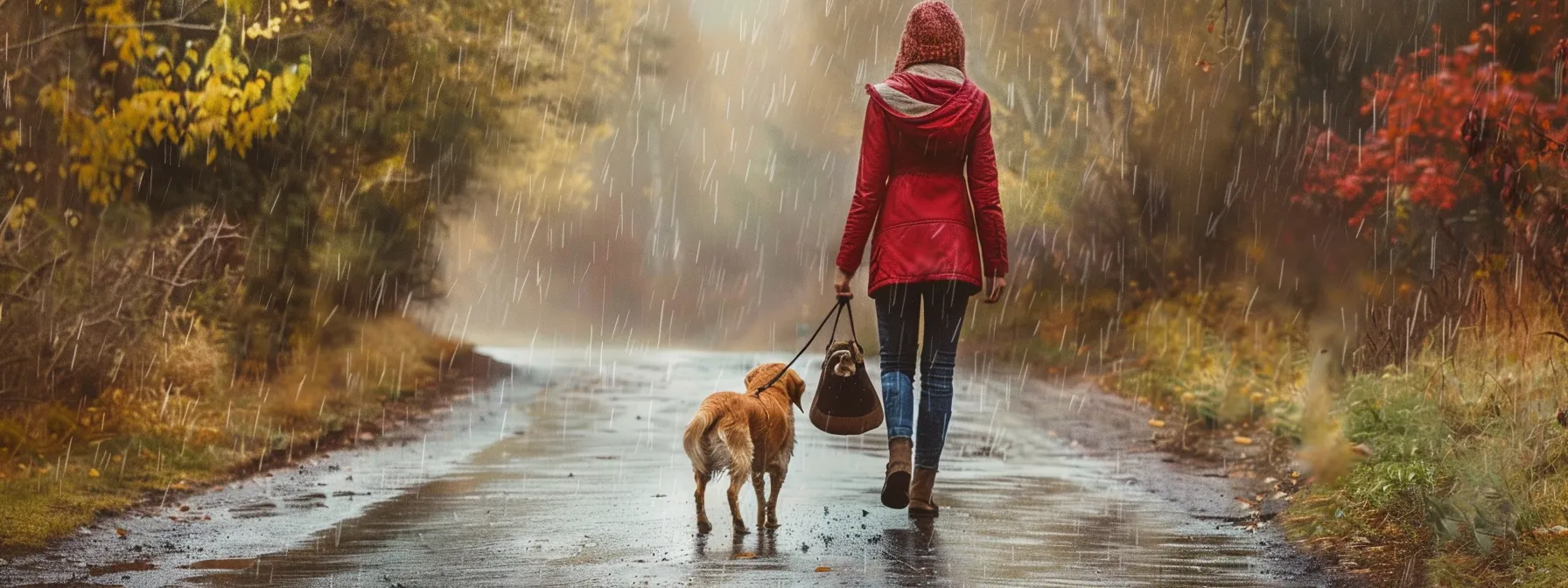 walking dog in the rain