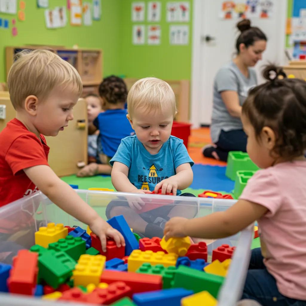 Toddlers actively participating in interactive play at an early learning center, highlighting sensory exploration and social engagement
