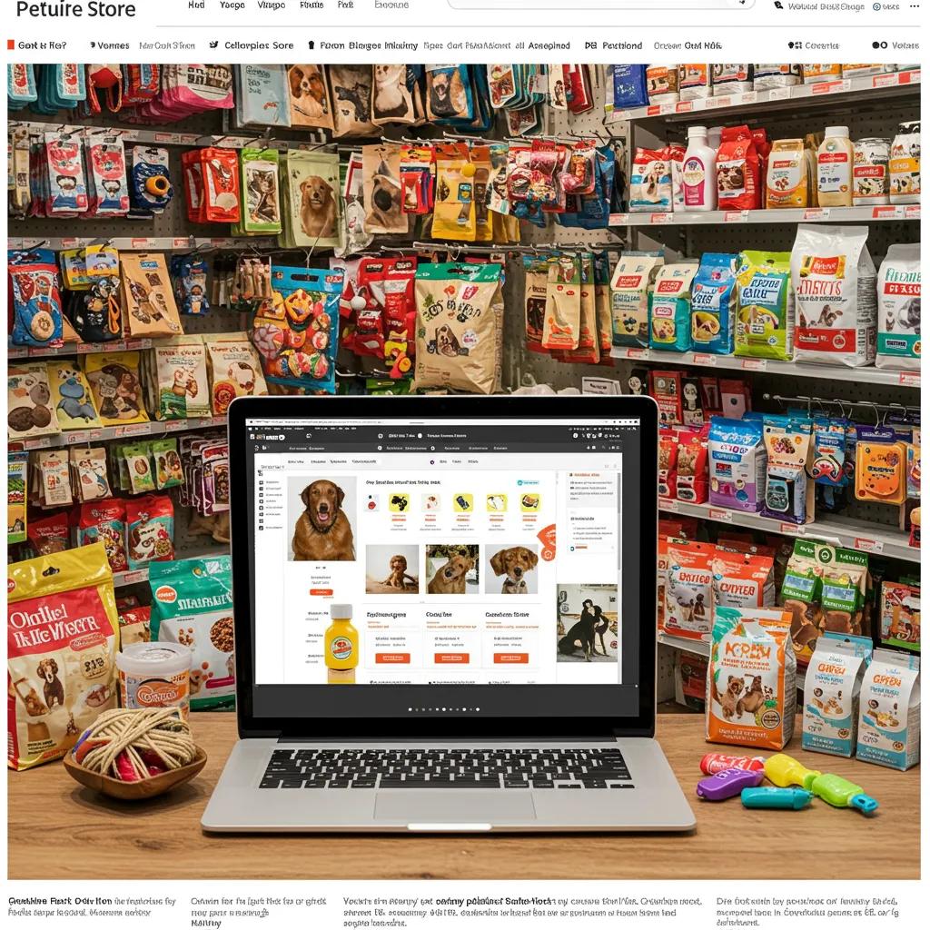 A clean, intuitive online pet store interface displaying a wide array of pet supplies, designed for effortless browsing and purchasing