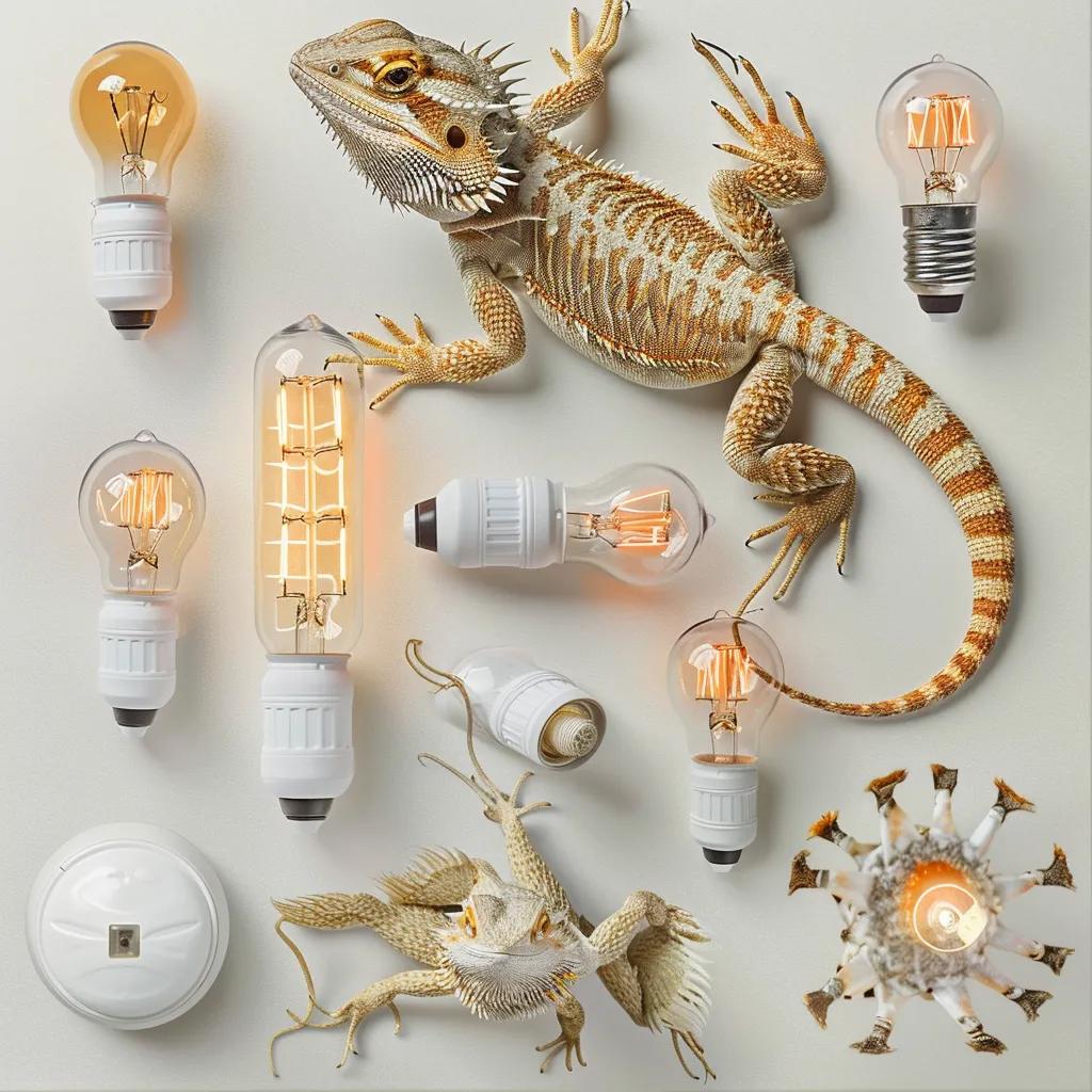 Different types of UVB lighting bulbs for bearded dragons displayed for comparison