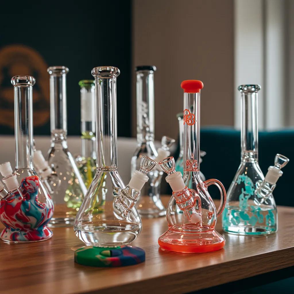 A curated collection of premium bongs and dab rigs displayed artfully, promising smooth, satisfying draws and exceptional quality.