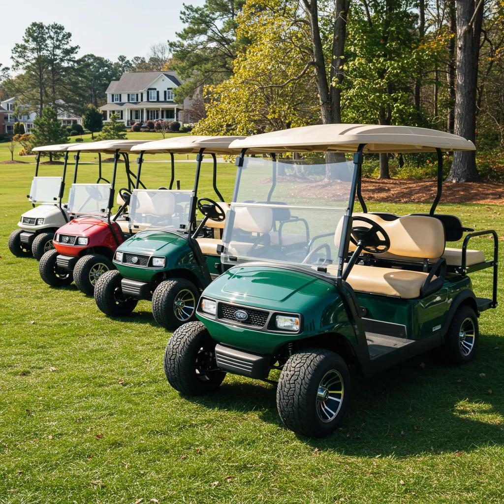 Variety of new golf carts in Raleigh, NC, showcasing different models and features