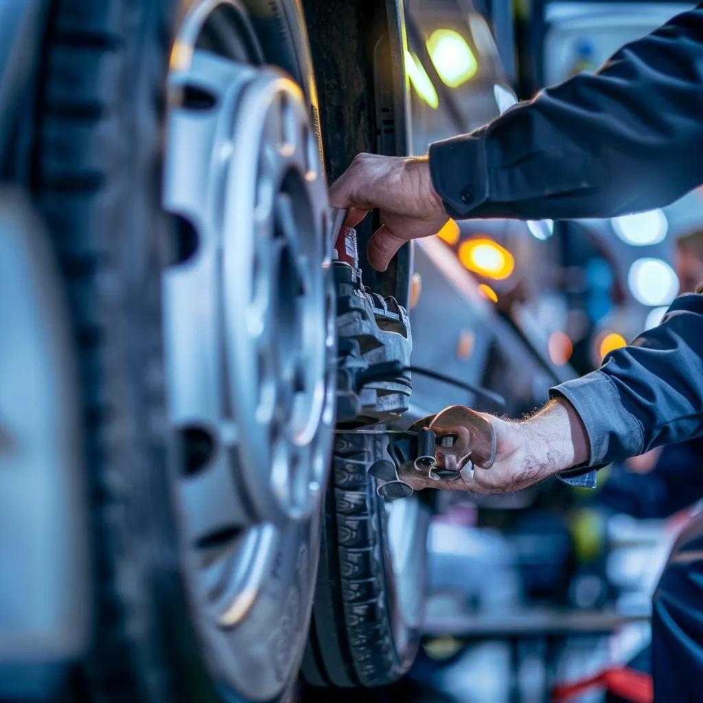 Examiner checking safety components of a campervan during a roadworthy inspection