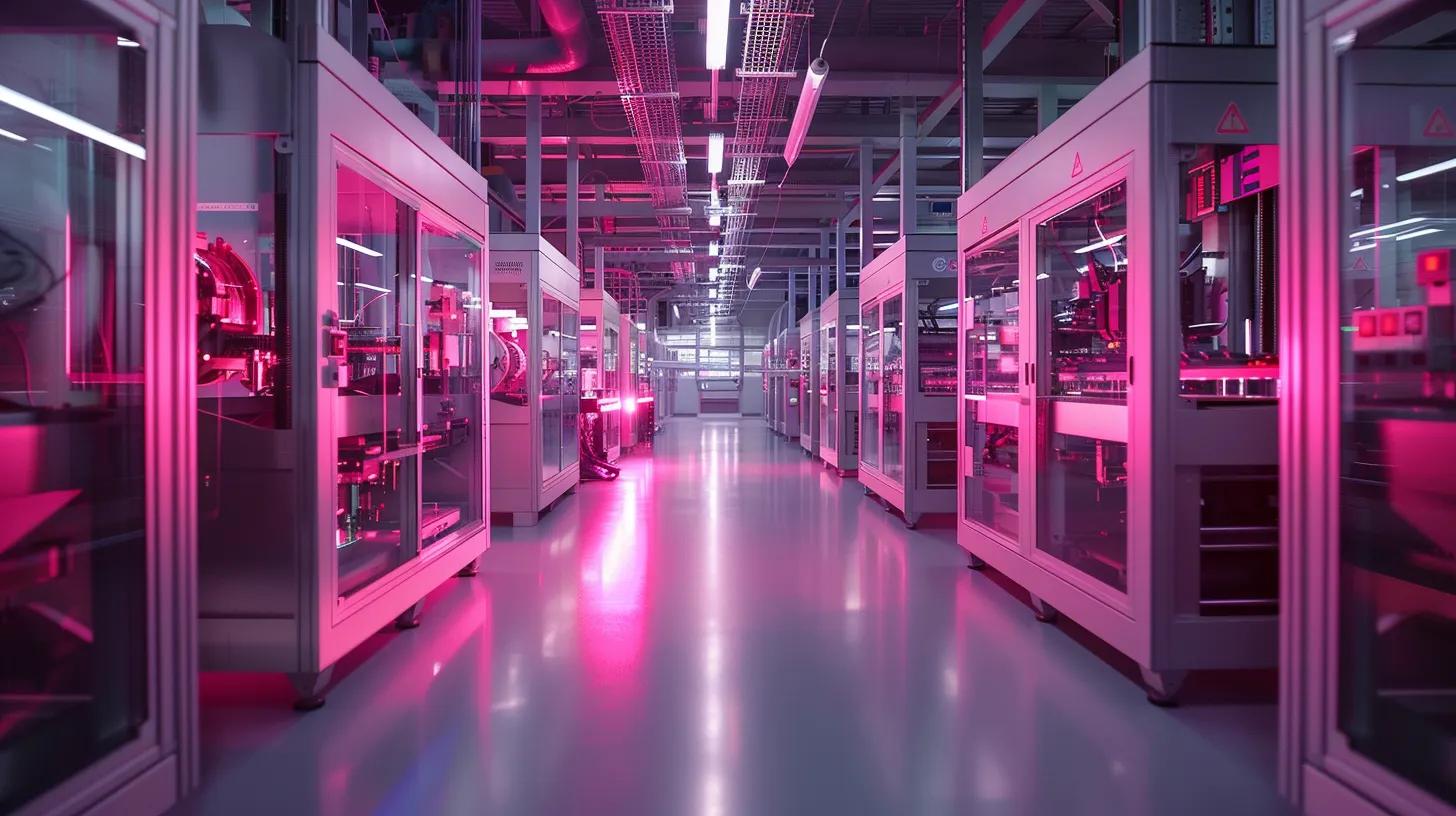 a sleek, modern manufacturing floor is vibrantly lit with high-tech 3d printers in action, showcasing the seamless layering process of multi-jet fusion as intricate parts emerge with precision and detail.