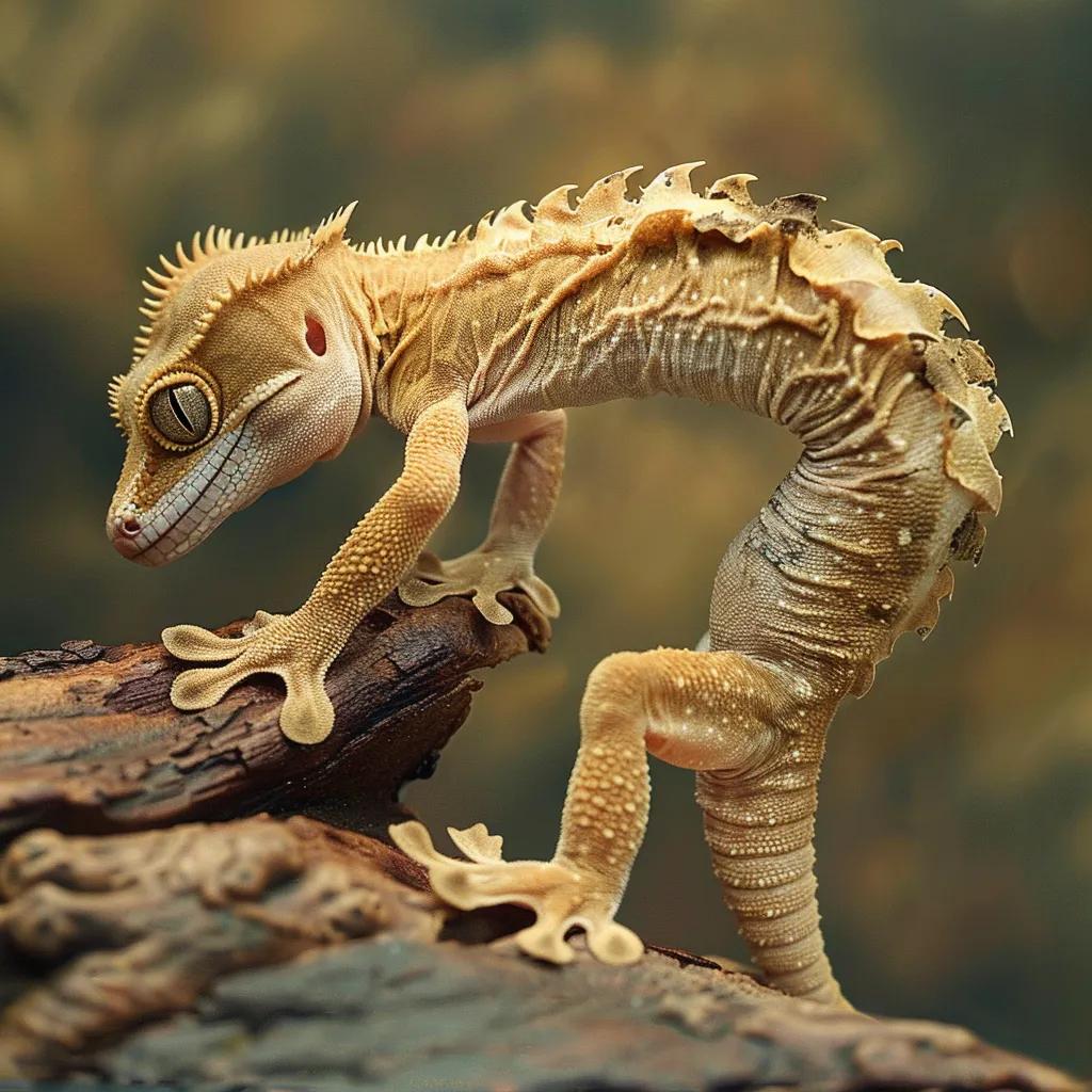 Crested gecko showing symptoms of metabolic bone disease, including spinal curvature and limb swelling