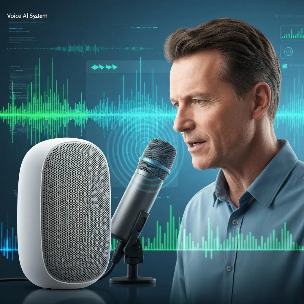 Voice AI system engaging with a customer, demonstrating advanced technology and personalized service delivery Voice AI system engaging with a customer, demonstrating advanced technology and personalized service delivery