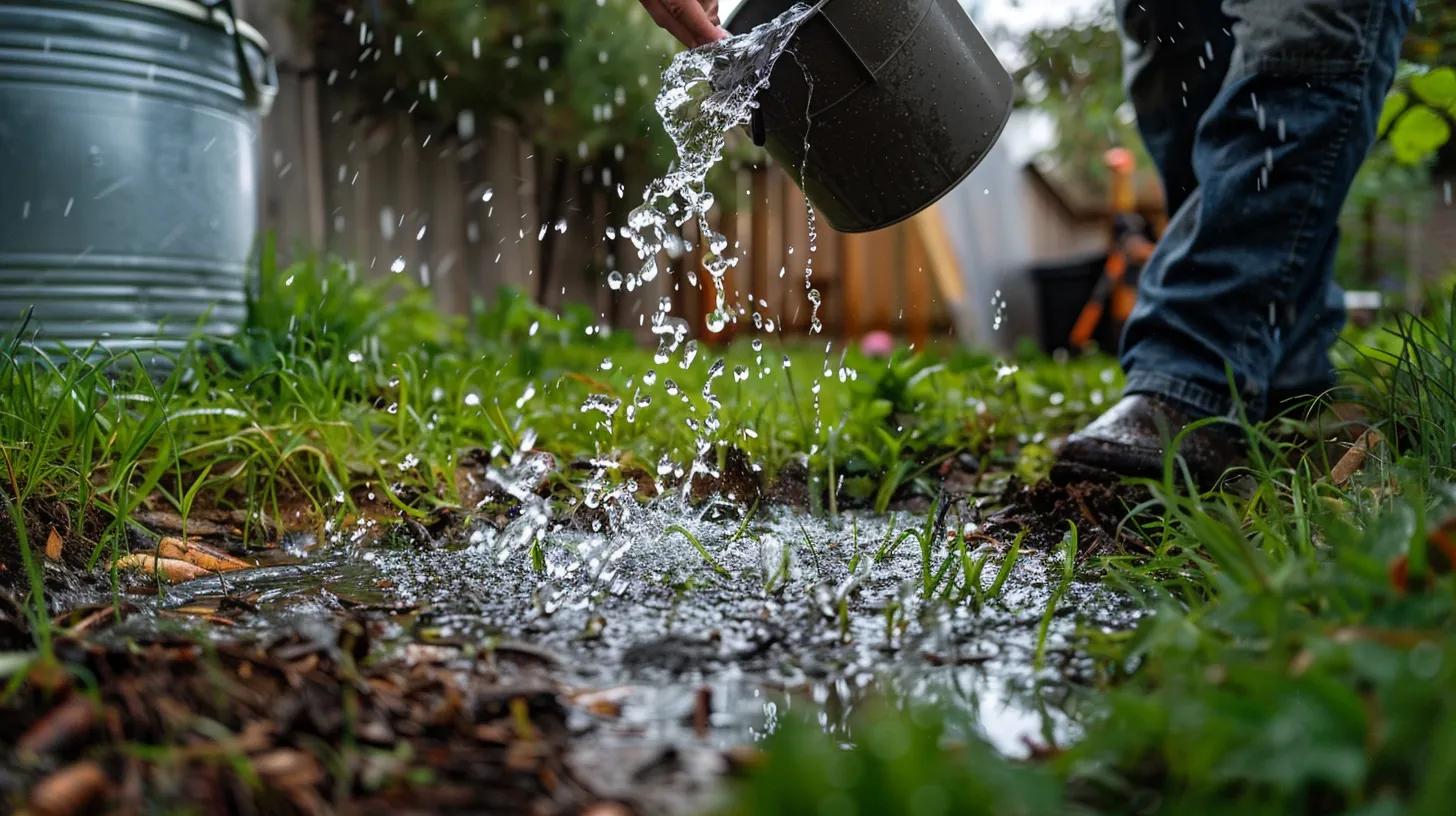 Homeowner emptying standing water from a container in the backyard
