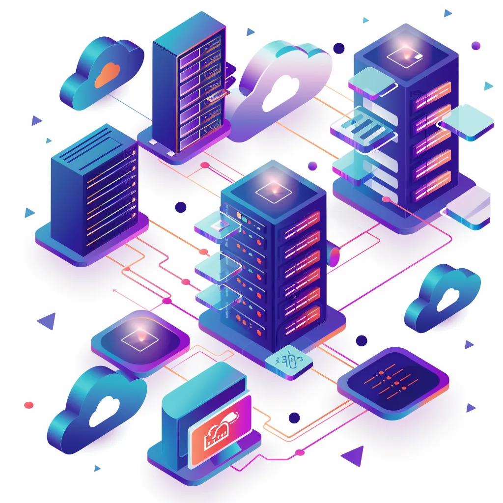 Illustration of different types of web hosting: shared, VPS, dedicated, cloud, and WordPress