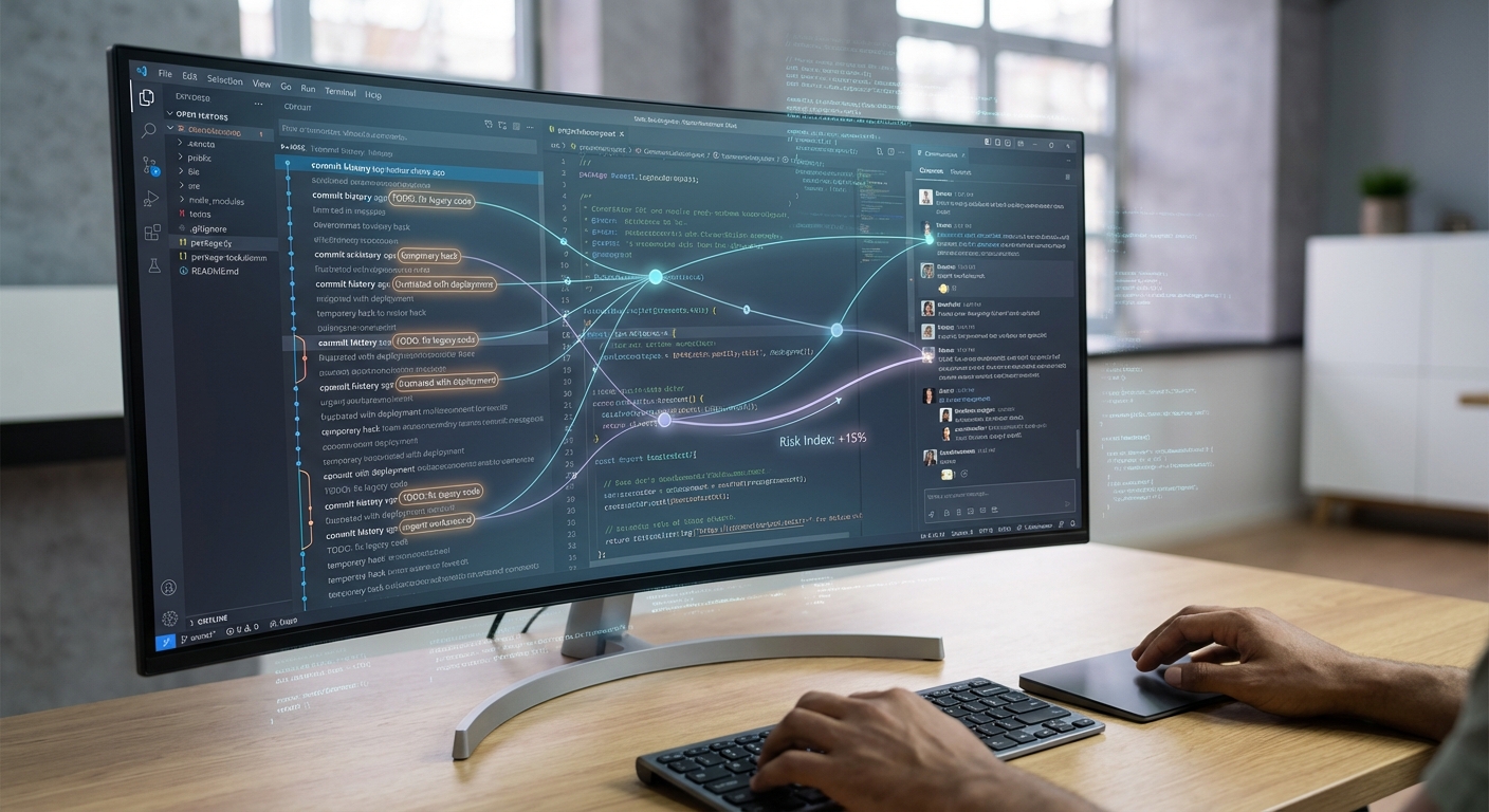 Infographic illustrating AI-powered engineer retention analytics, highlighting predictive models and data sources for spotting flight risks.