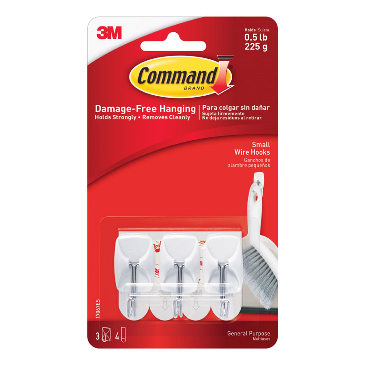Command Small White Wire Hooks, 3 Hooks, 4 Strips