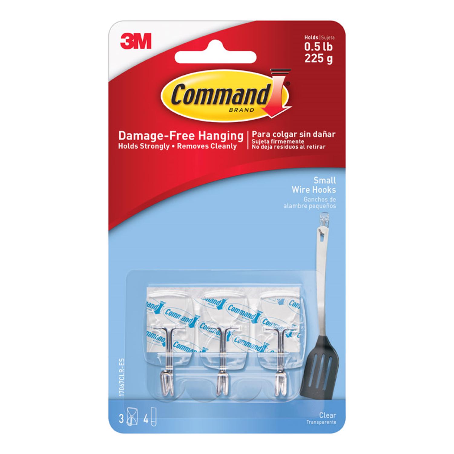 Command Small Clear Wire Hook with Clear Strips, 3 Hooks, 4 Strips