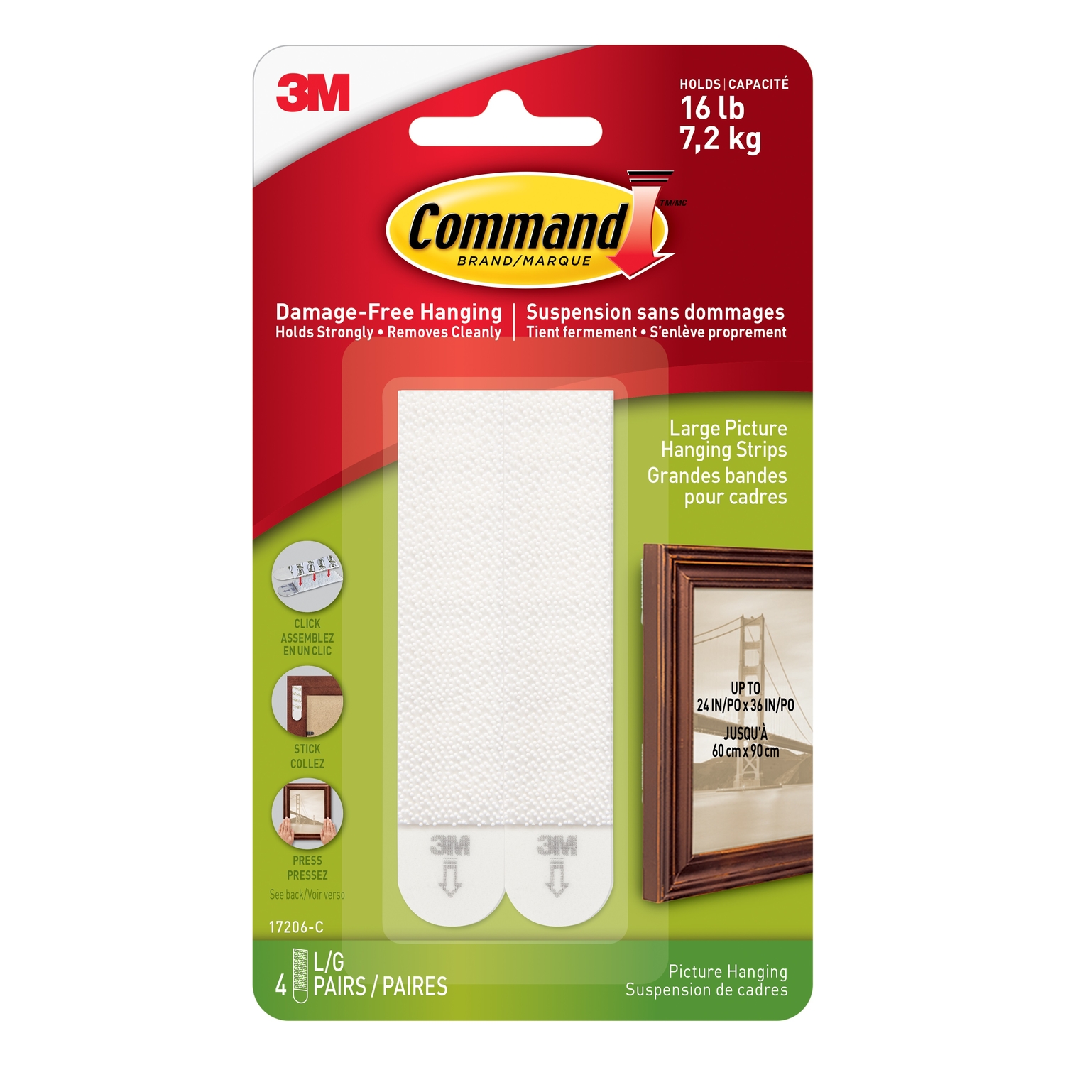 Command 15 Lb White Picture Hanging Strips, 4 Pairs