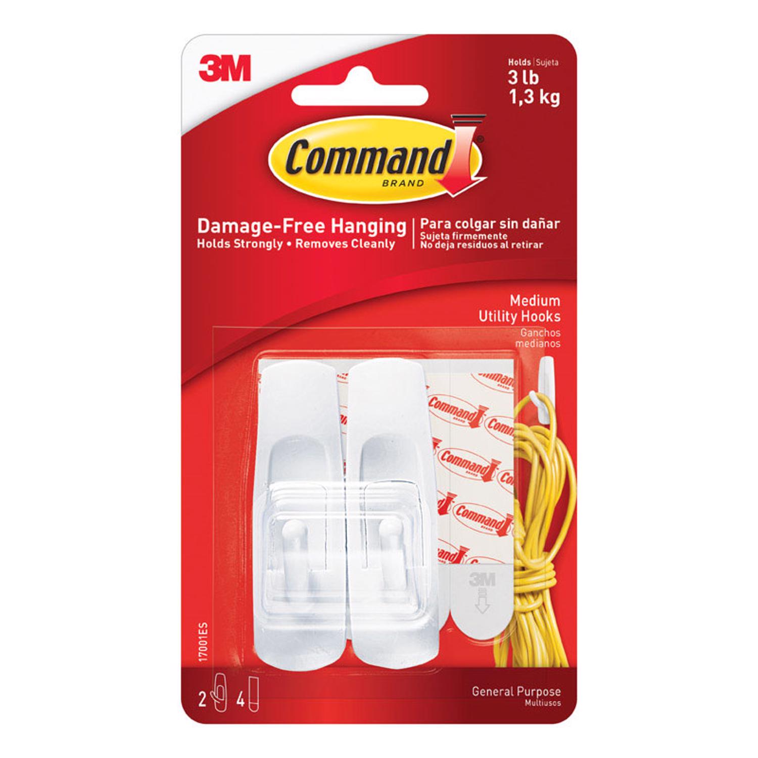 Command Medium Utility Hook, White, 2 Hooks, 4 Strips
