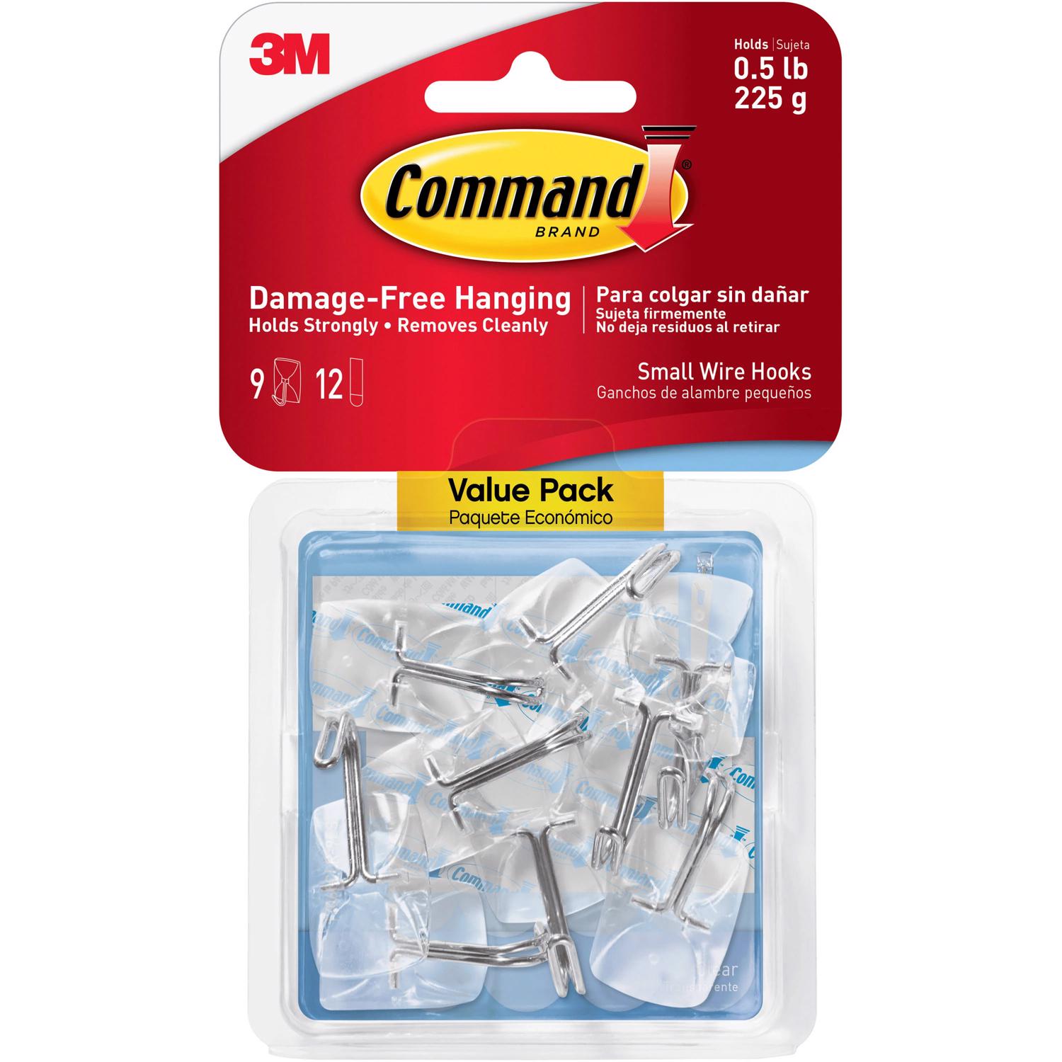 Command Small Clear Wire Hooks, 9 Hooks, 12 Strips