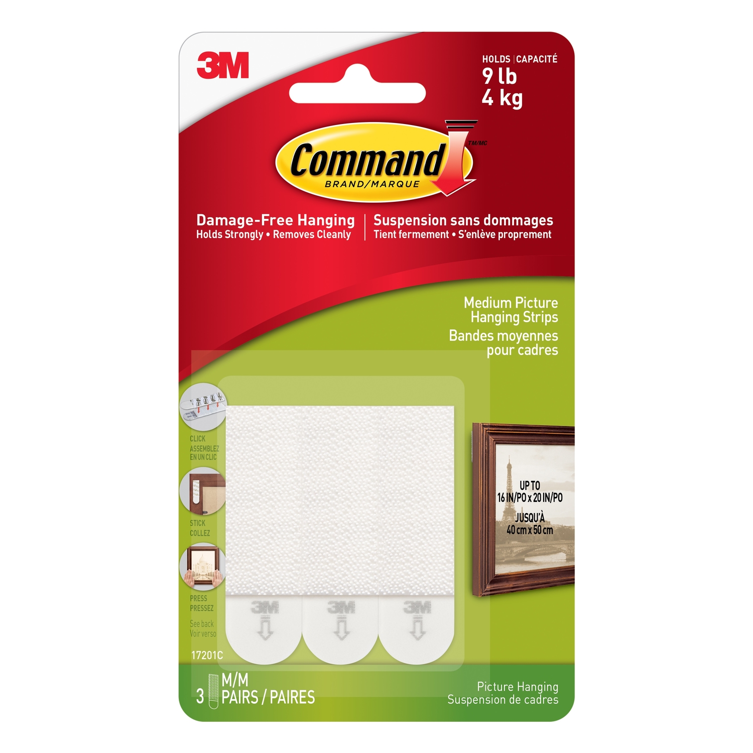 Command Medium Picture Hanging Strips, White, 3 Sets of Strips