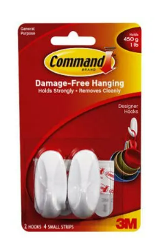 Command Small Designer Hook, White, 2 Hooks, 4 Strips