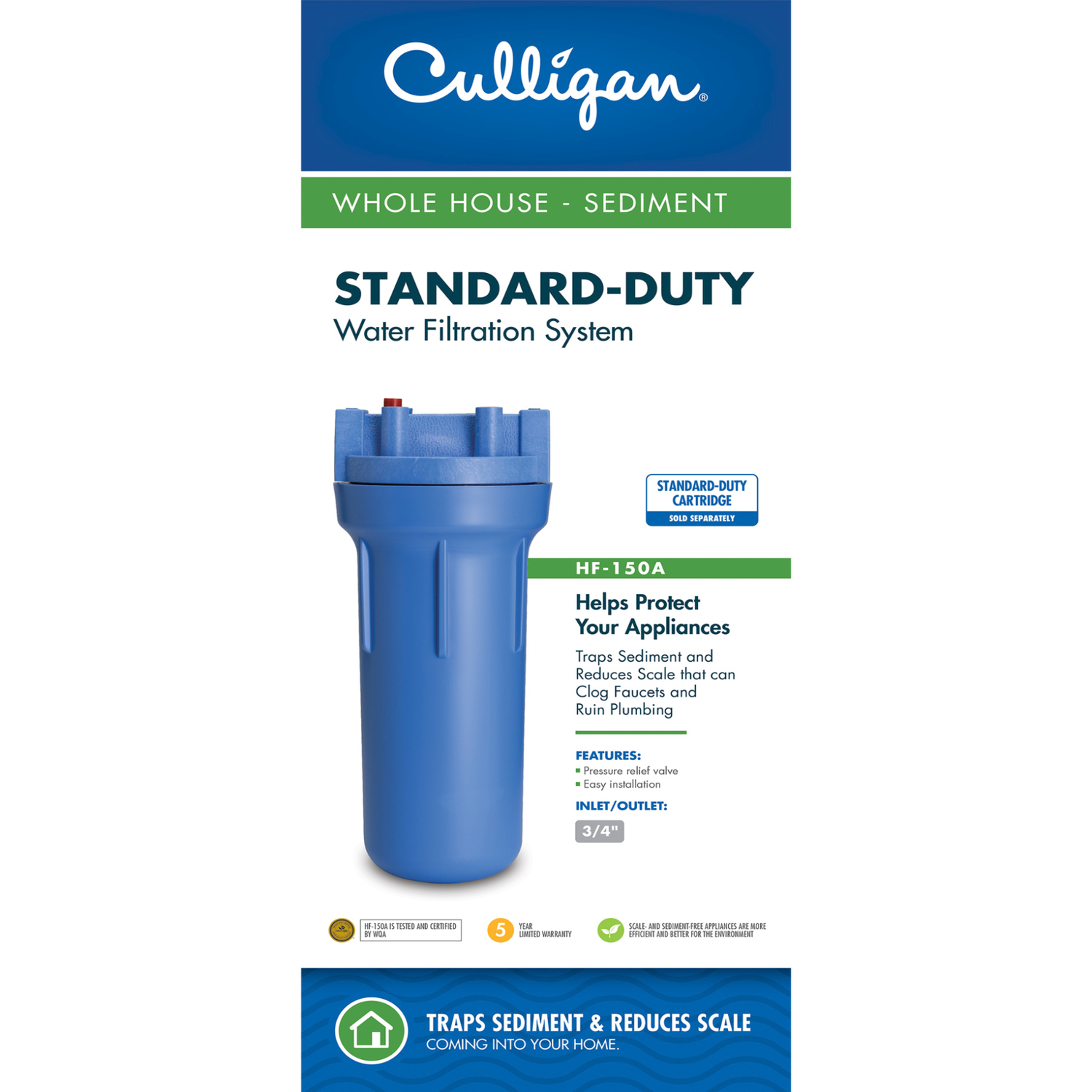 Whole House Sediment Water Filter Housing, 3/4 In. Connection