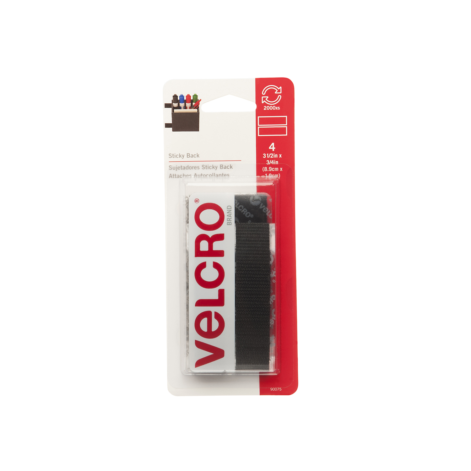 VELCRO Brand 3/4 In. x 3-1/2 In. Black Sticky Back Hook & Loop Strips (4-Count)